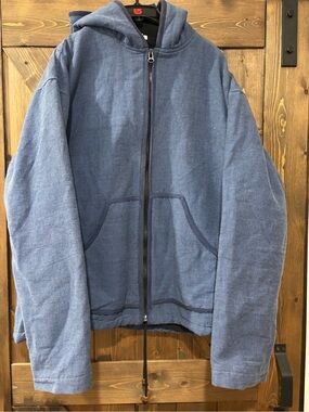 Unisex Nepal Blue Cotton Fleece Lined Zip Hoodie XXXL Oversized Boho